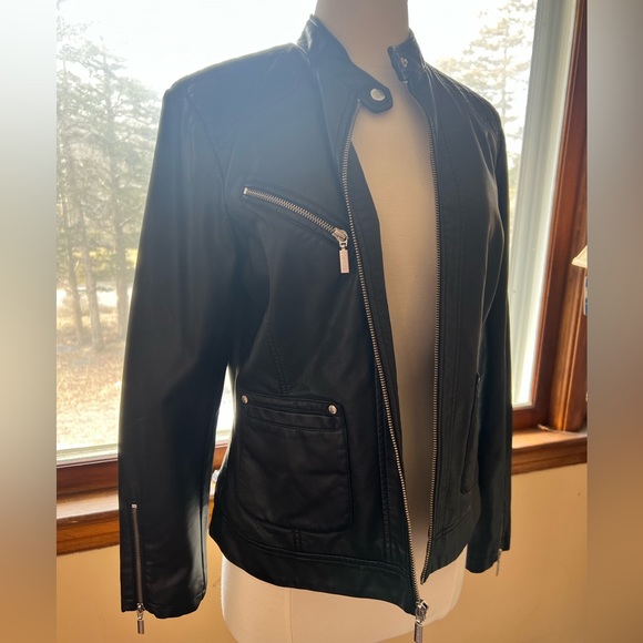 Black Faux Leather Jacket With silver details - Picture 2 of 4